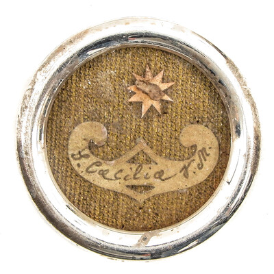 Reliquary - Relic Ex Ossibus St. Cecillia With Original Document en Brass / Glass / Wax Seal, Belgium  19 th century