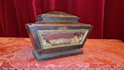 Reliquary - Relic : Ex Ossibus St. Clementi en Wood / Glass / Originally Sealed, Italy  19 th century