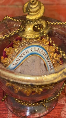 Reliquary - Relic Ex Ossibus St. Clementine. en Glass / Originally Sealed, 19 th century