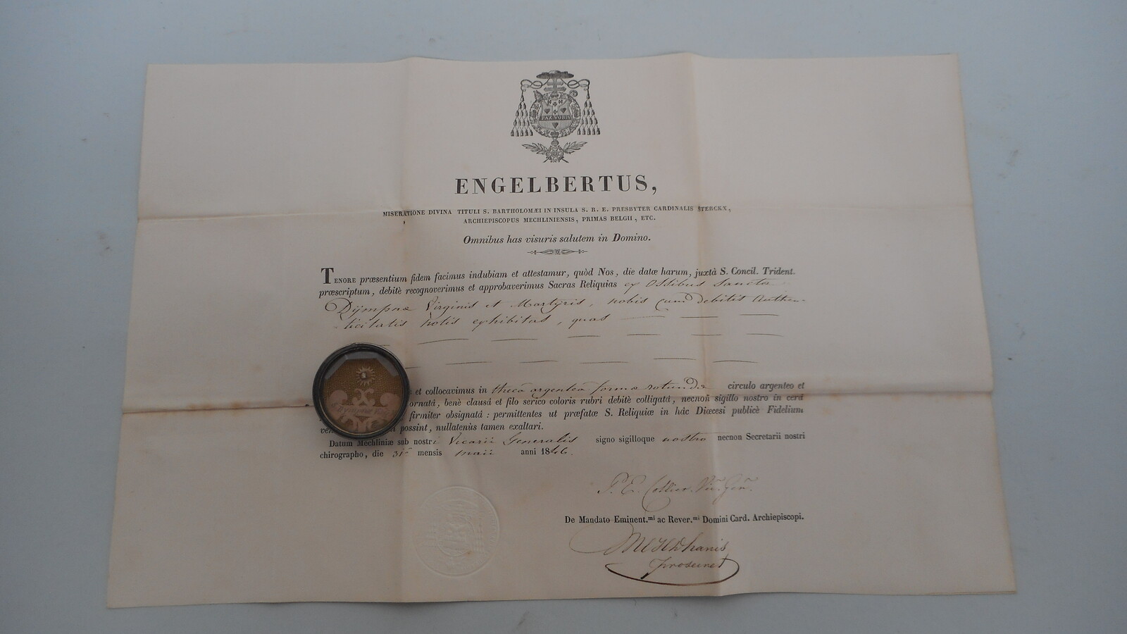 1  Reliquary - Relic Ex Ossibus St. Dymphna With Original Document