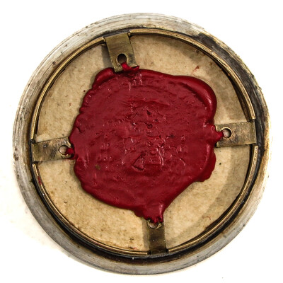 Reliquary - Relic Ex Ossibus St. Elisabeth Of Hungary With Original Document en Brass / Glass / Wax Seal, Belgium  19 th century