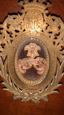 Reliquary - Relic Ex Ossibus St. Gerardus Majella No Document en Brass / Glass / Originally Sealed, Belgium 19th century ( anno 1875 )