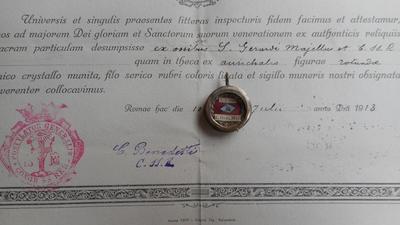 Reliquary - Relic Ex Ossibus St. Gerardus With Original Document  19 th century