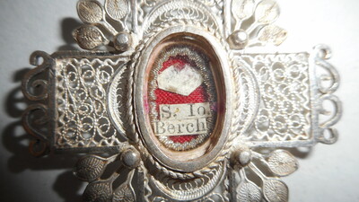 Reliquary - Relic Ex Ossibus St. Joannes Berchmans With Original Document en Full - Silver / Glass / Originally Sealed, 19th century