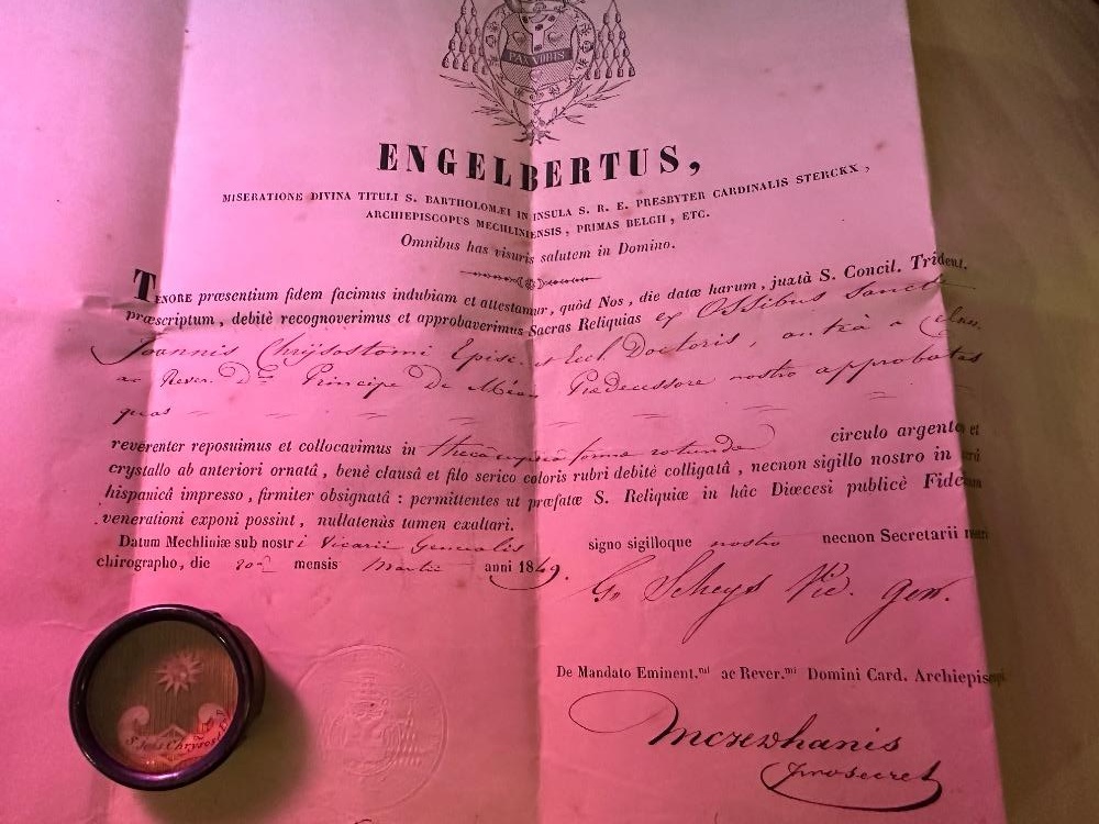 1  Reliquary - Relic Ex Ossibus St. Joannes Chrysostomos With Original Document