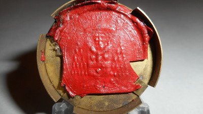Reliquary - Relic Ex Ossibus St. Joannis Chrysostomos With Original Document en Brass / Glass / Wax Seal, Belgium 19 th century