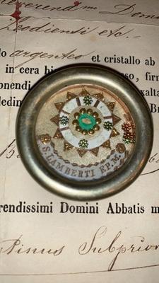 Reliquary - Relic Ex Ossibus St. Lambertus With Original Document en Brass / Glass / Originally Sealed, Gent - Belgium 19th century