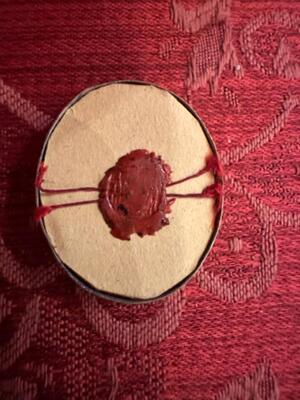 Reliquary - Relic  Ex Ossibus St. Laurentius. en Brass / Glass / Wax Seal, Belgium  19 th century