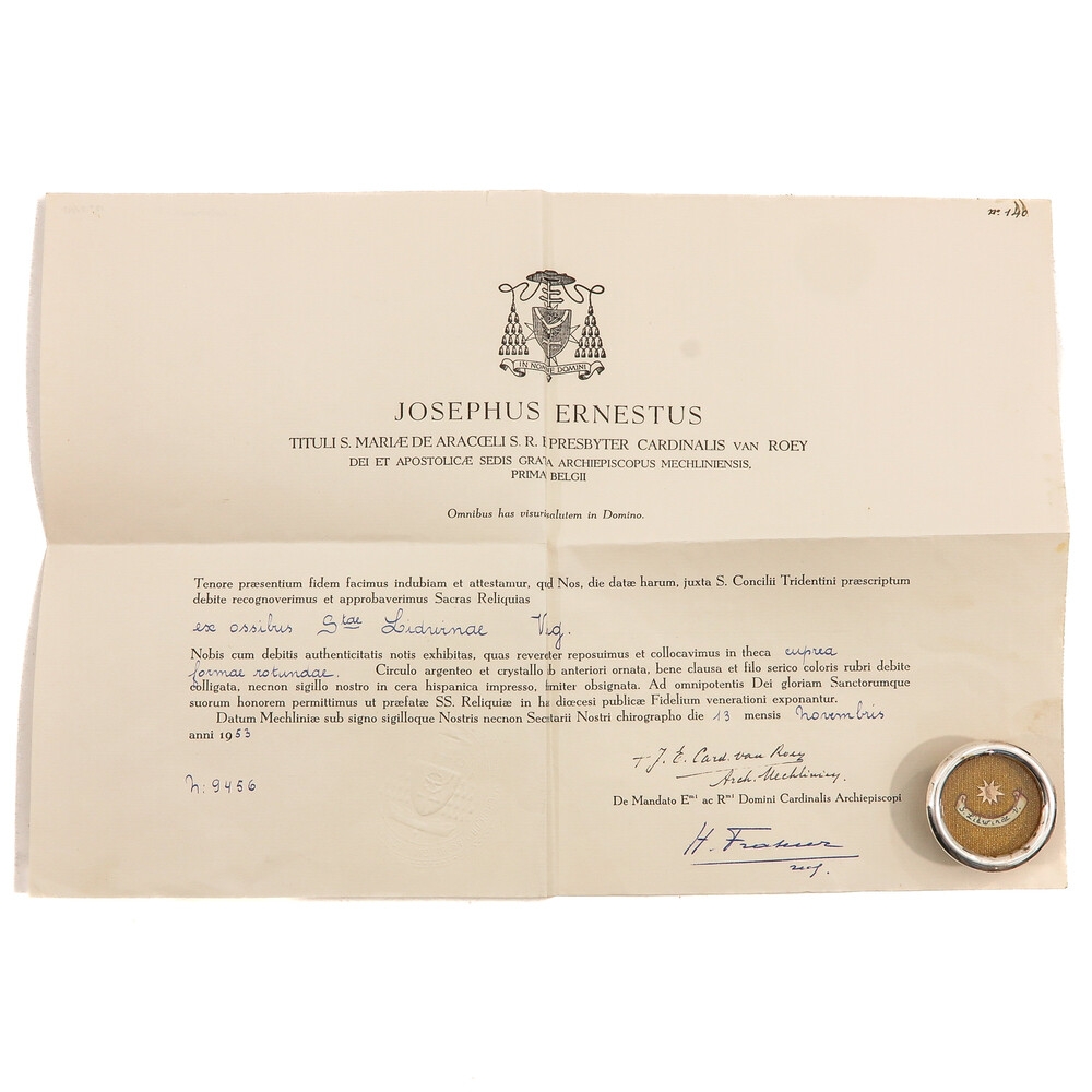 1  Reliquary - Relic Ex Ossibus St. Lidwina With Original Document