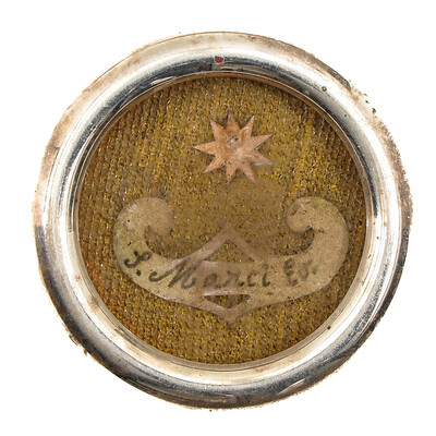 Reliquary - Relic Ex Ossibus St. Marc Evangelist With Original Document en Brass / Glass / Wax Seal, Belgium  19 th century