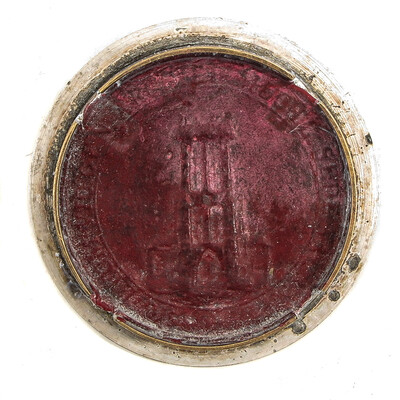 Reliquary - Relic Ex Ossibus St. Marc Evangelist With Original Document en Brass / Glass / Wax Seal, Belgium  19 th century