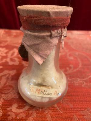 Reliquary - Relic : Ex Ossibus St. Matteus en Glas / Fabrics Wax Seal, Italy  19 th century