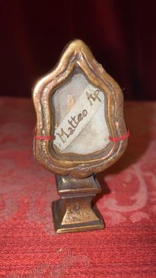 Reliquary - Relic Ex Ossibus St. Mattheus Ap. en Brass / Glass / Originally Sealed, Italy 18 th century