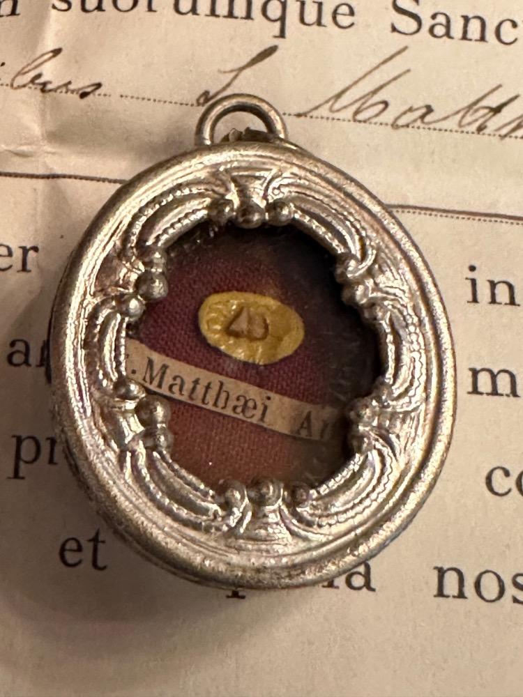 1  Reliquary - Relic Ex Ossibus St. Mattheus Apostle With Original Document