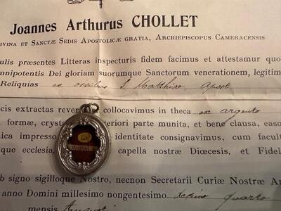 1  Reliquary - Relic Ex Ossibus St. Mattheus Apostle With Original Document