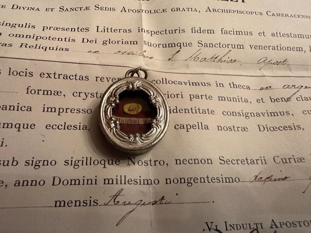 1  Reliquary - Relic Ex Ossibus St. Mattheus Apostle With Original Document