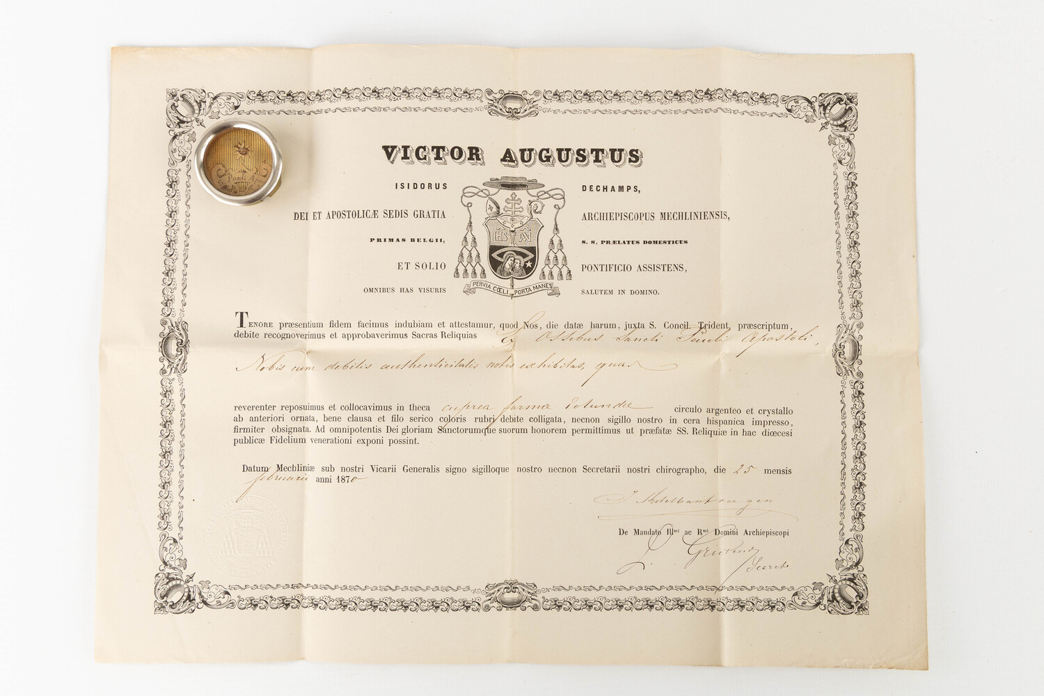 1  Reliquary - Relic Ex Ossibus St. Paul With Original Document