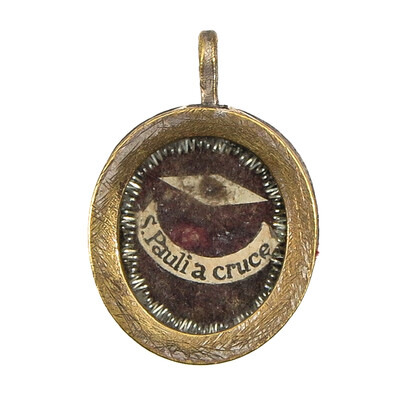 Reliquary - Relic Ex Ossibus St. Pauli With Original Document en Brass / Glass / Wax Seal, Belgium  19 th century