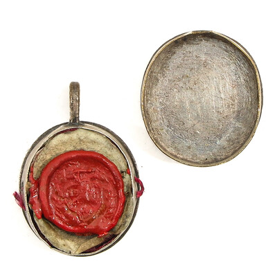 Reliquary - Relic Ex Ossibus St. Pauli With Original Document en Brass / Glass / Wax Seal, Belgium  19 th century