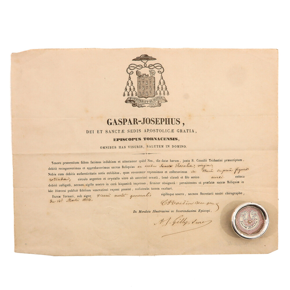 1  Reliquary - Relic Ex Ossibus St. Rosalia With Original Document