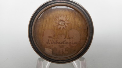 Reliquary - Relic Ex Ossibus St. Sebastian With Original Document en Brass / Glass / Wax Seal, Belgium  19 th century