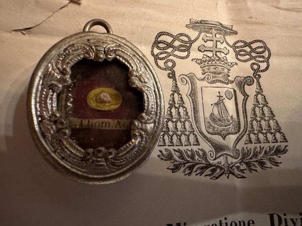 1  Reliquary - Relic Ex Ossibus St. Thomas Of Aquino With Original Document