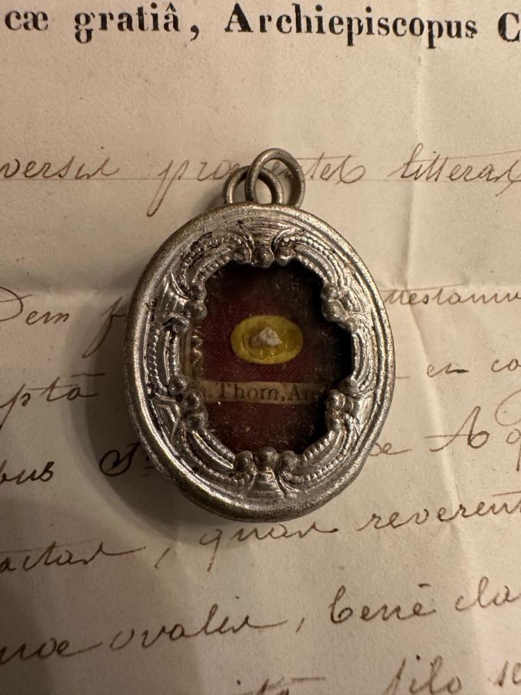 1  Reliquary - Relic Ex Ossibus St. Thomas Of Aquino With Original Document