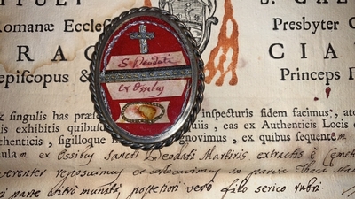 Reliquary - Relic Ex Ossibus ( Tooth ) St. Deodati With Original Document Italy 18 th century