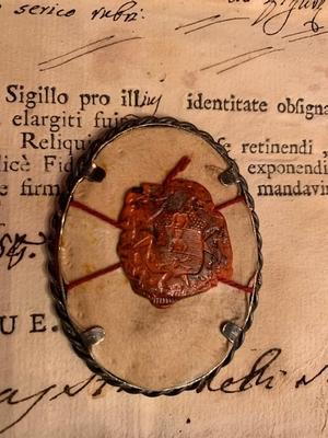 Reliquary - Relic Ex Ossibus ( Tooth ) St. Deodati With Original Document Italy 18 th century