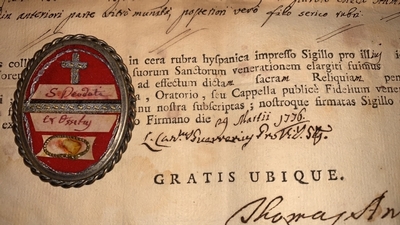 Reliquary - Relic Ex Ossibus ( Tooth ) St. Deodati With Original Document Italy 18 th century