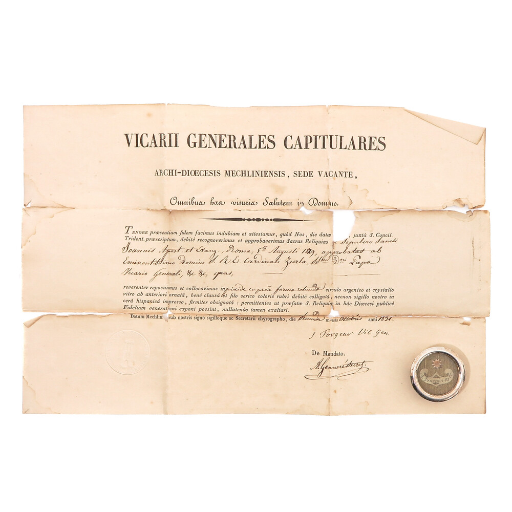 1  Reliquary - Relic Ex Sepulcre St. Joannis With Orginal Document