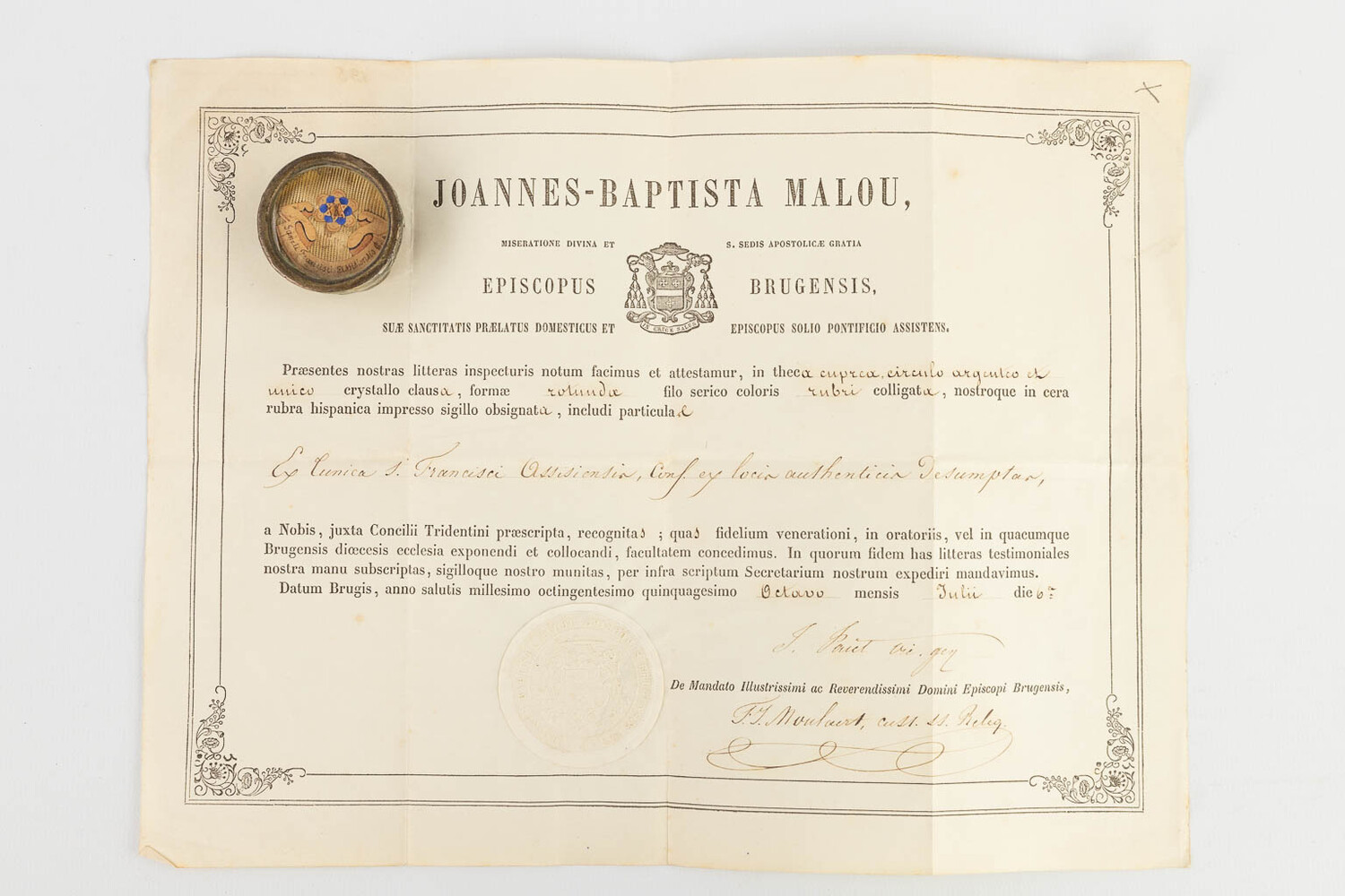 1  Reliquary - Relic Ex Tunica Sancti Francisci Assisiensus With Original Docment