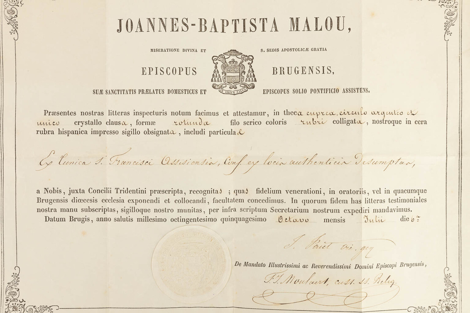 1  Reliquary - Relic Ex Tunica Sancti Francisci Assisiensus With Original Docment