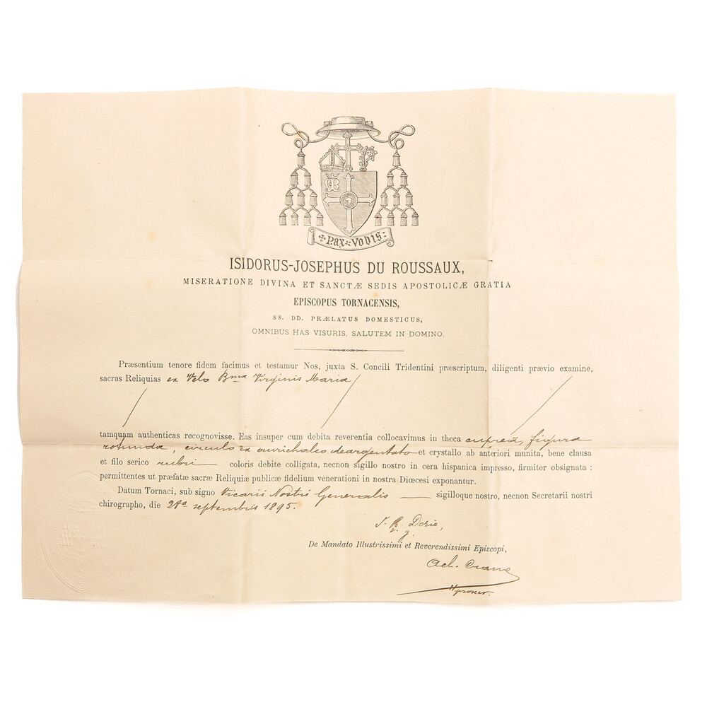 1  Reliquary - Relic Ex Velo Beata Virginis Maria With Original Document