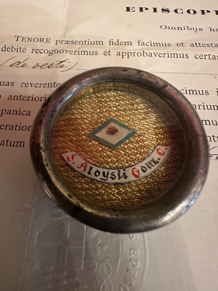 1  Reliquary - Relic Ex Veste St. Aloysius Of Gonzaga With Original Document
