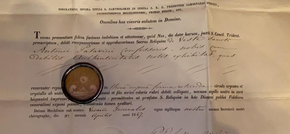 1  Reliquary - Relic Ex Veste St. Anthony Of Padua With Original Document