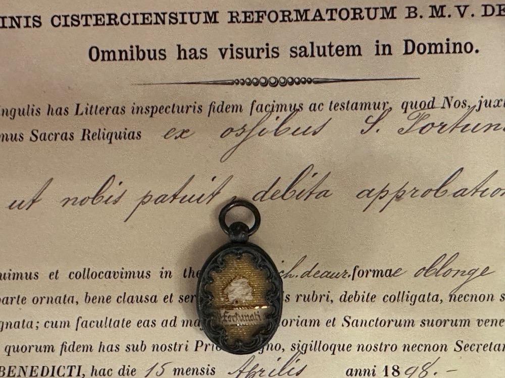 1  Reliquary - Relic First - Class Relic Ex Ossibus St. Fortunata Martyr With Original Document