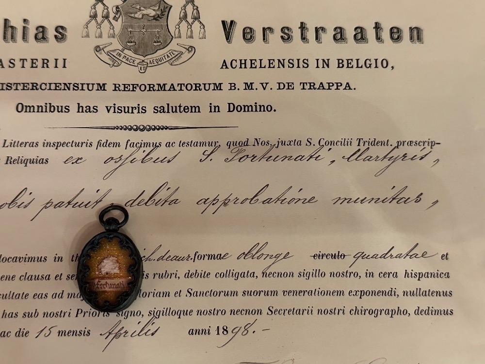 1  Reliquary - Relic First - Class Relic Ex Ossibus St. Fortunata Martyr With Original Document