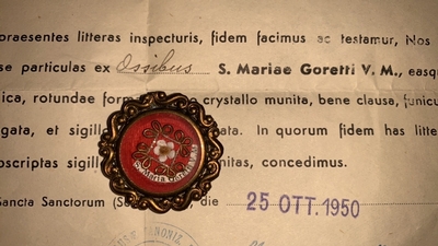 Reliquary - Relic Maria Goretti With Document  Roma - Italy 20th century