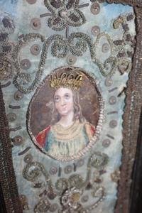 Reliquary. Relic Of St. Lidwina.  en Timber Frame, Germany 17th / 18th Century