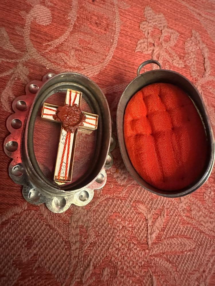1  Reliquary - Relic Of The True Cross. Brass Cross Inside With Relic Of Ex Ligno S. Crucis Originally Sealed