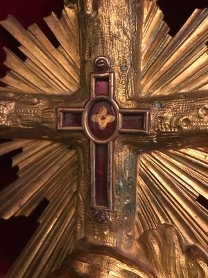 Reliquary Relic Of The True Cross With Certificate en Bronze Gilt, France 19 th century ( 1846 )