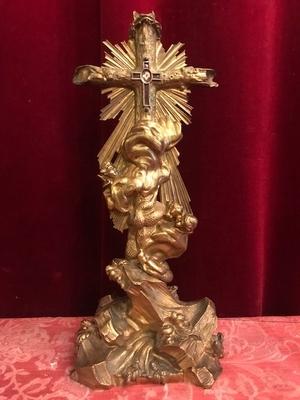 Reliquary Relic Of The True Cross With Certificate en Bronze Gilt, France 19 th century ( 1846 )