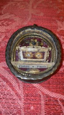 Reliquary - Relic Of The True Cross With St. Peter & St. Paul en Brass / Glass / Wax Seal, Italy  18 th century ( Anno 1725 )