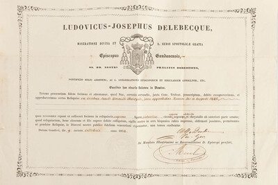 Reliquary - Relic Reliquary - Relic Ex Ossibus Sancti Amandi Martyris. With Original Docment en Brass / Glass / Wax Seal, Belgium  19 th century ( Anno 1858 )