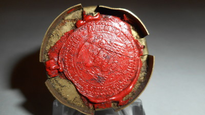 Reliquary - Relic St. Adrianus With Original Document en Brass / Glass / Wax Seal, Belgium 19 th century