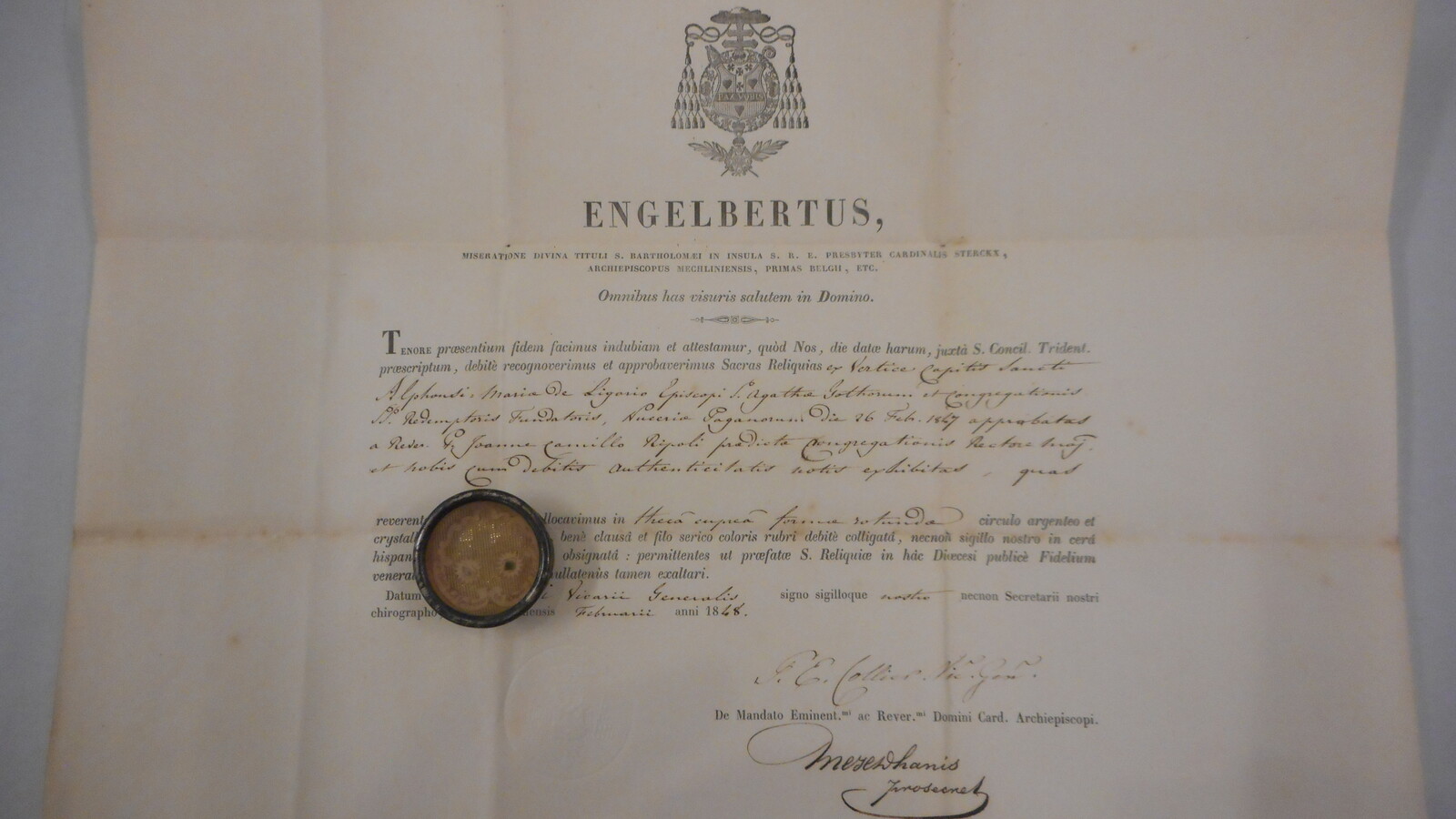 1  Reliquary Relic St. Alfonsus With Original Document