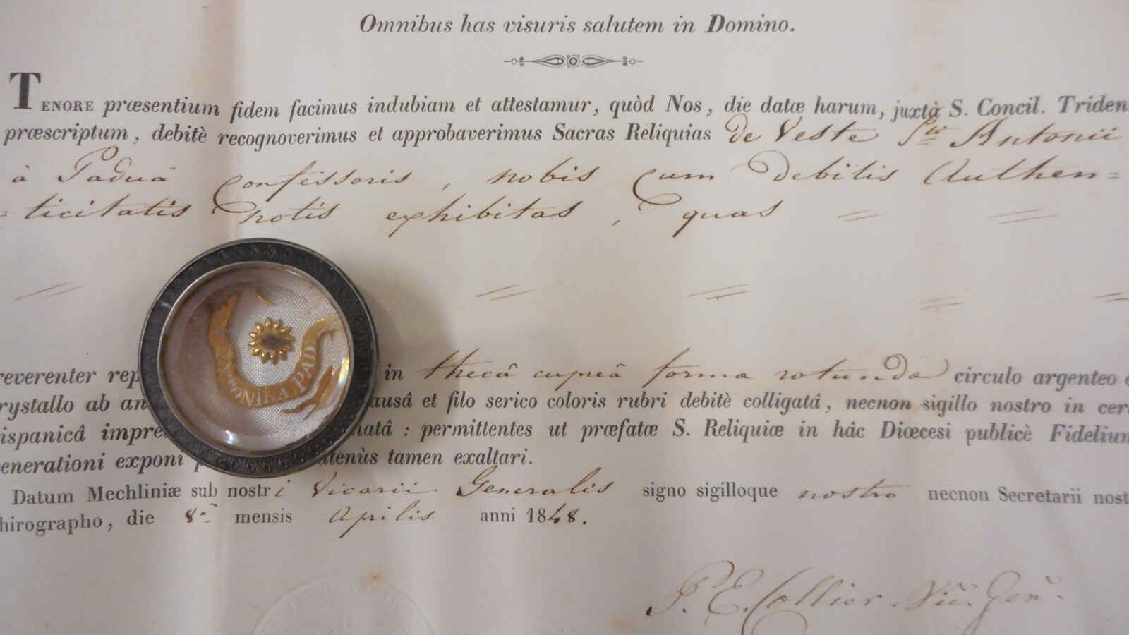 1  Reliquary - Relic St. Anthony Of Padua With Original Document