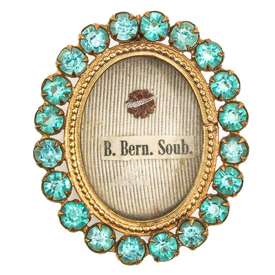 Reliquary - Relic St. Bernadette Soubirous en Brass / Glass / Wax Seal / Stones, France 19 th century