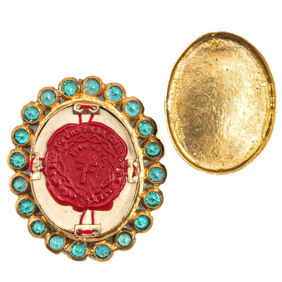 Reliquary - Relic St. Bernadette Soubirous en Brass / Glass / Wax Seal / Stones, France 19 th century